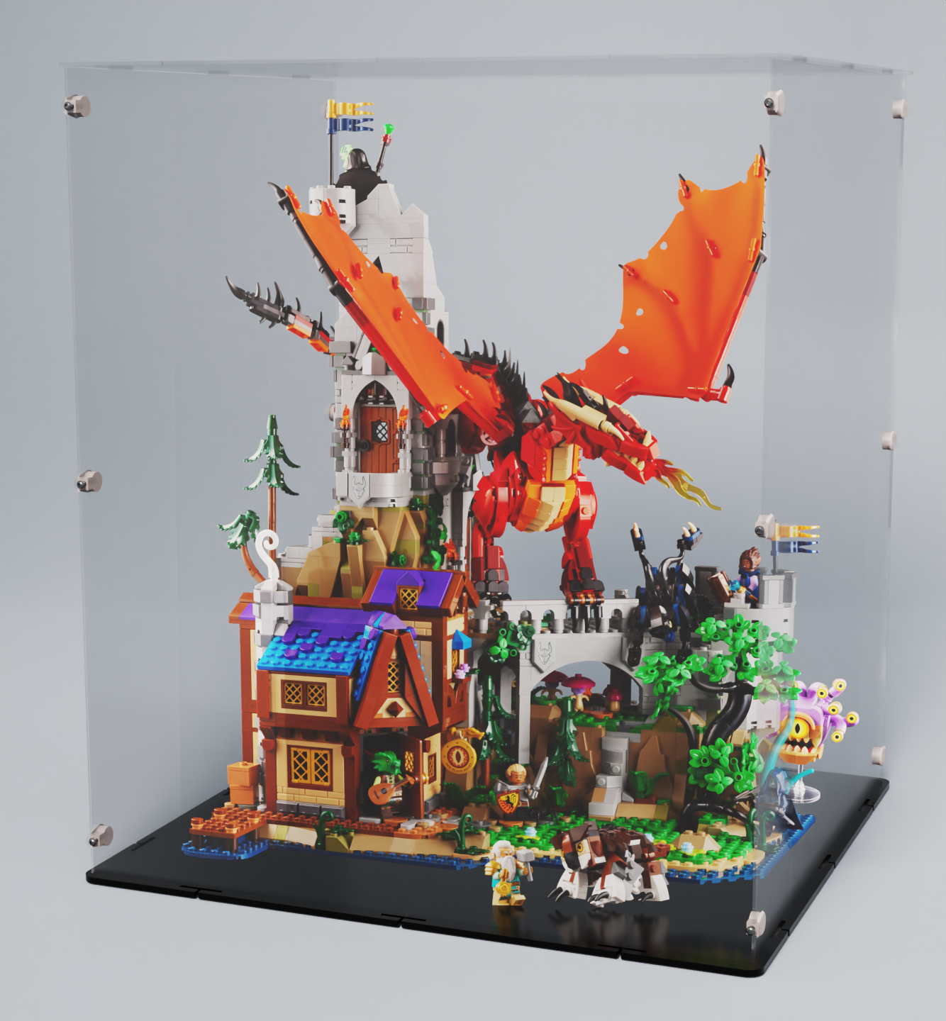 Acrylglas Vitrine Haube für Ihr LEGO® Modell Duegons&Dragons  Die Sage vom Roten Drachen 21348